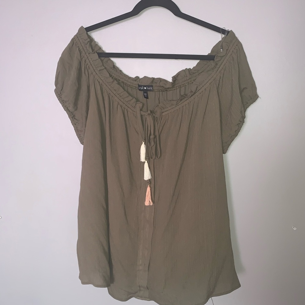 Olive Green Off The Should Top